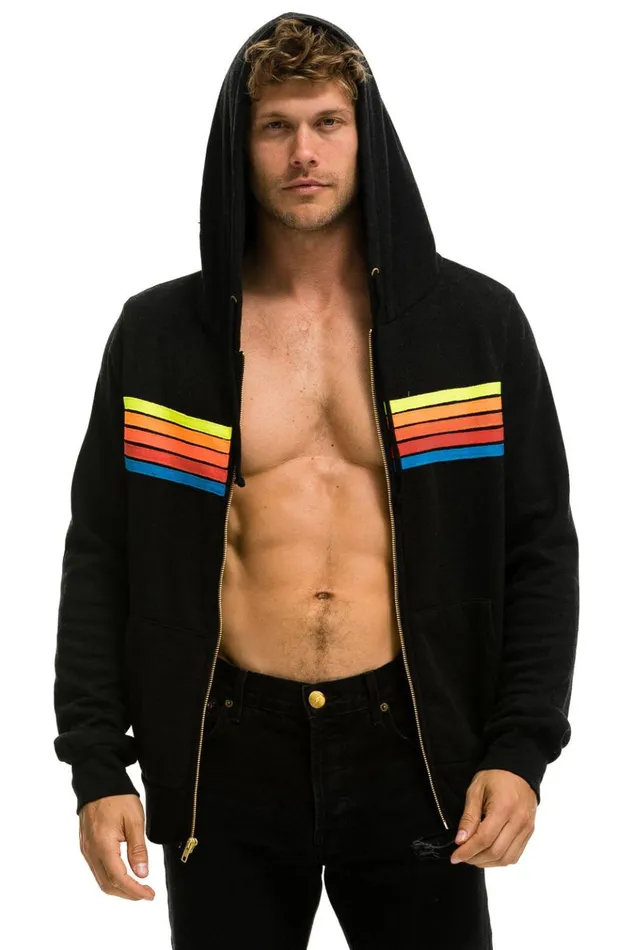 5 STRIPE HOODIE 8211 BLACK NEON RAINBOW Women Aviator Nation Hoodies