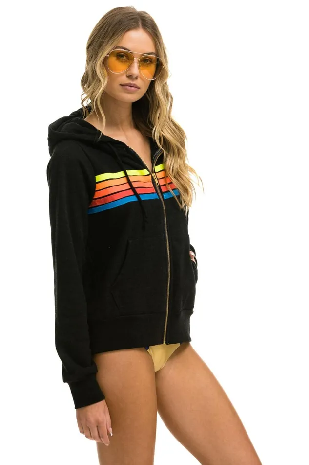 5 STRIPE HOODIE 8211 BLACK NEON RAINBOW Women Aviator Nation Hoodies