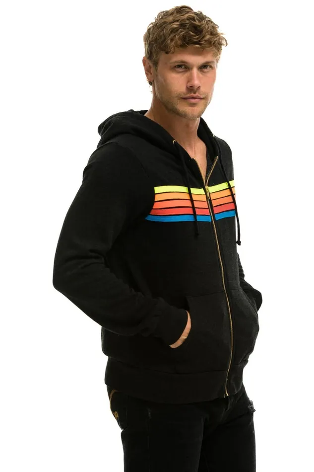 5 STRIPE HOODIE 8211 BLACK NEON RAINBOW Women Aviator Nation Hoodies