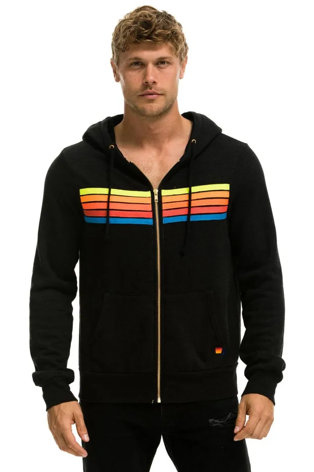 5 STRIPE HOODIE 8211 BLACK NEON RAINBOW Women Aviator Nation Hoodies