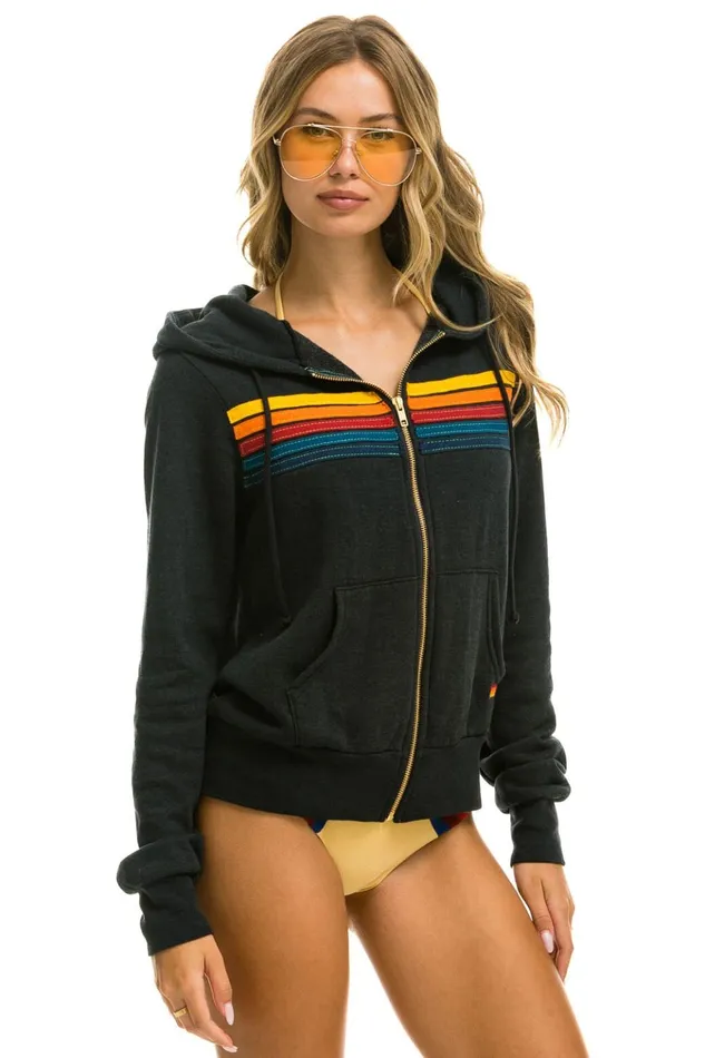 5 STRIPE HOODIE 8211 CHARCOAL Women Aviator Nation Hoodies
