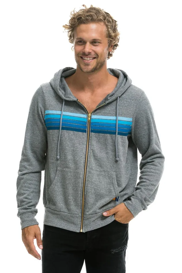 5 STRIPE HOODIE 8211 HEATHER GREY BLUE Women Aviator Nation Hoodies