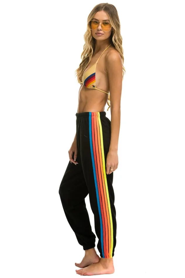 5 STRIPE SWEATPANTS 8211 BLACK NEON RAINBOW STRIPES Women Aviator Nation Sweatpants