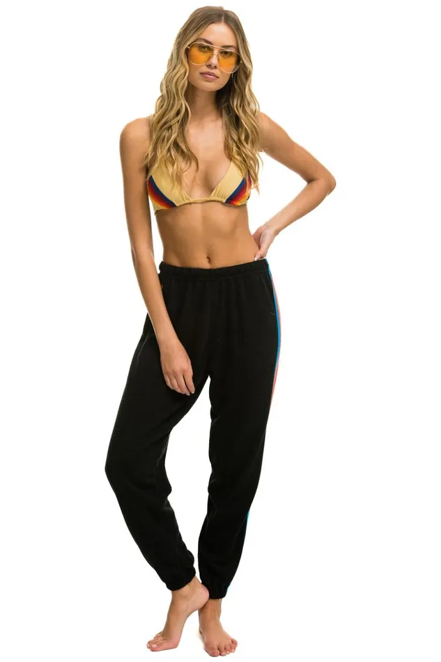 5 STRIPE SWEATPANTS 8211 BLACK NEON RAINBOW STRIPES Women Aviator Nation Sweatpants