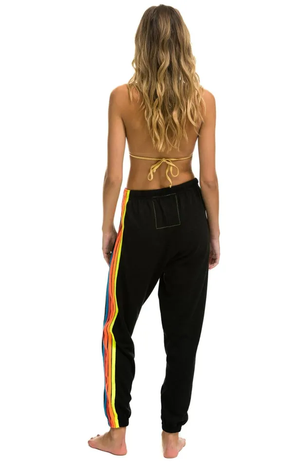 5 STRIPE SWEATPANTS 8211 BLACK NEON RAINBOW STRIPES Women Aviator Nation Sweatpants