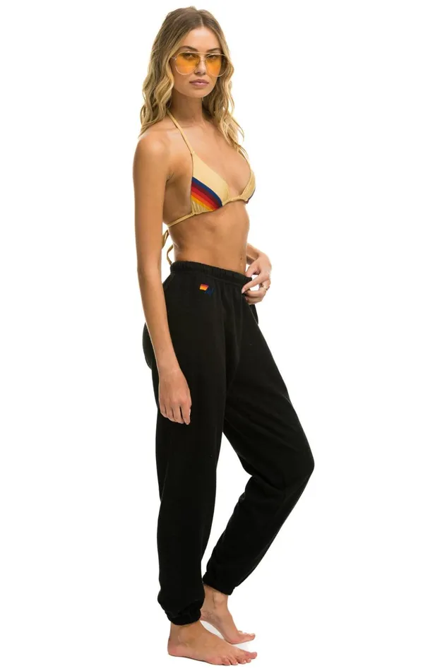 5 STRIPE SWEATPANTS 8211 BLACK NEON RAINBOW STRIPES Women Aviator Nation Sweatpants