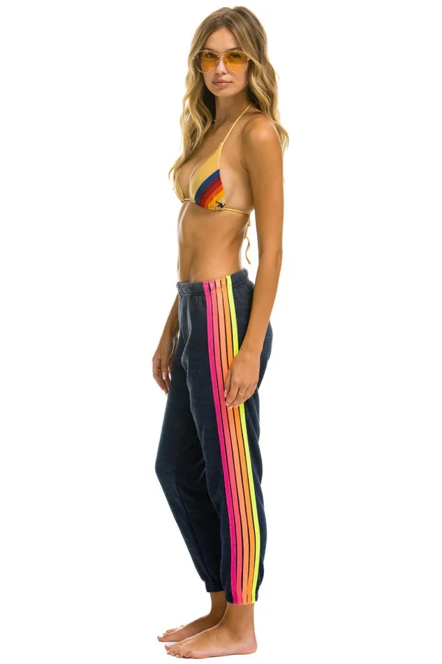 5 STRIPE SWEATPANTS 8211 HEATHER NAVY NEON RAINBOW Women Aviator Nation Sweatpants