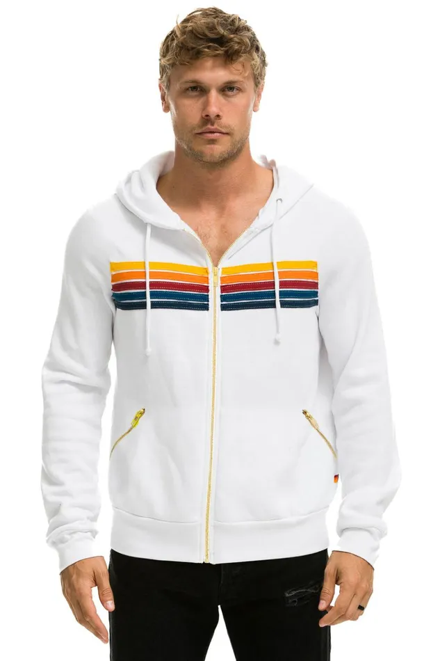 5 STRIPE ZIP HOODIE W ZIP POCKETS 8211 WHITE Women Aviator Nation Hoodies