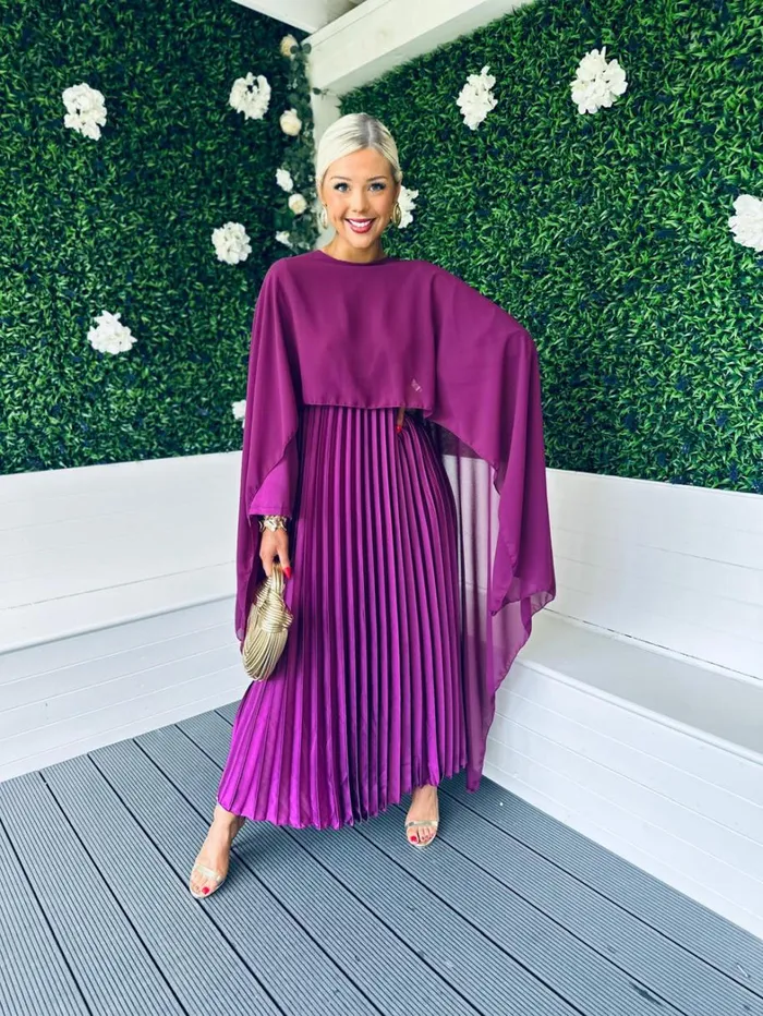 Aislinn Cape Detail Maxi Dress Plum Womens Canella Lane Midi