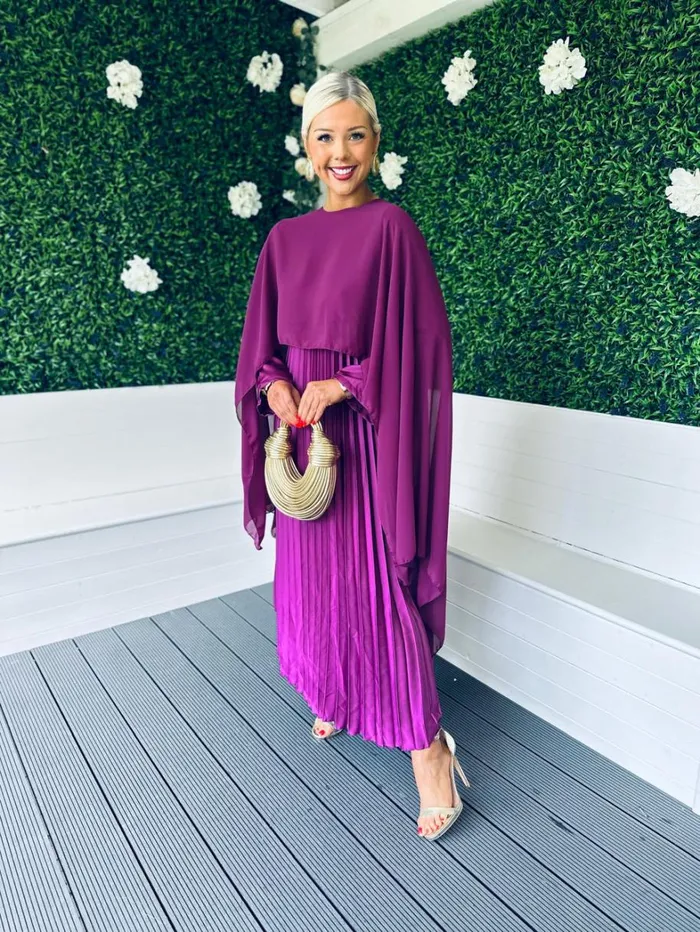 Aislinn Cape Detail Maxi Dress Plum Womens Canella Lane Midi