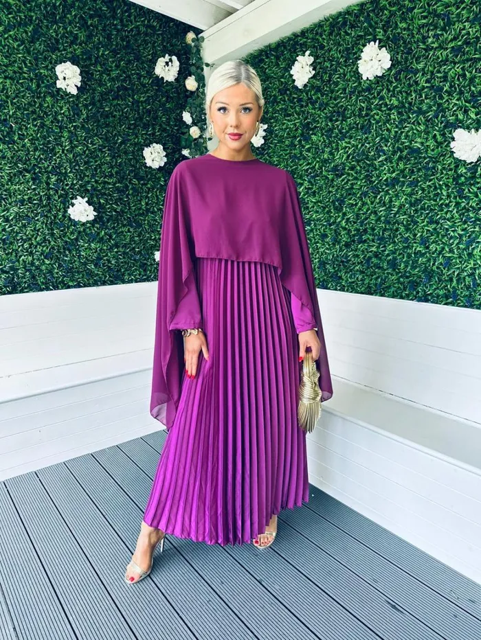 Aislinn Cape Detail Maxi Dress Plum Womens Canella Lane Midi