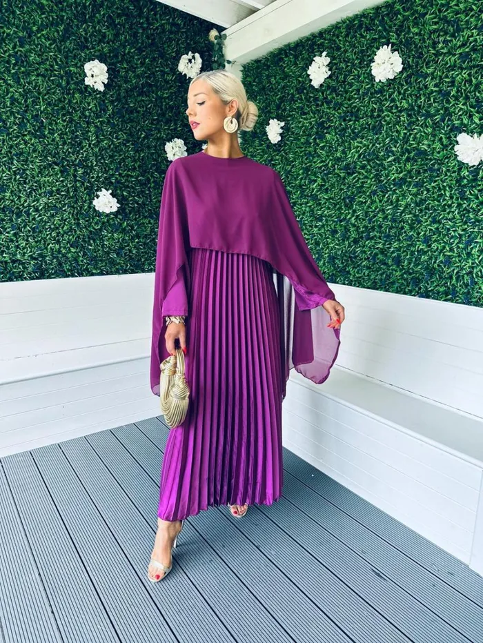 Aislinn Cape Detail Maxi Dress Plum Womens Canella Lane Midi