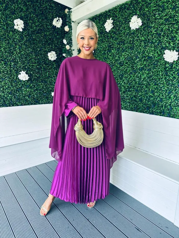 Aislinn Cape Detail Maxi Dress Plum Womens Canella Lane Midi