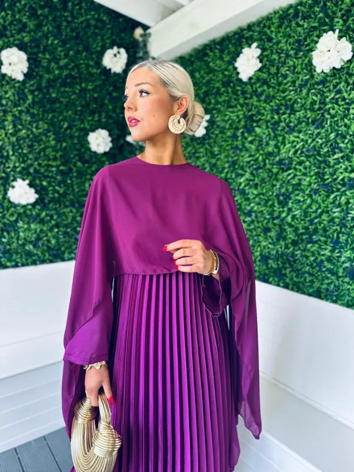 Aislinn Cape Detail Maxi Dress Plum Womens Canella Lane Midi
