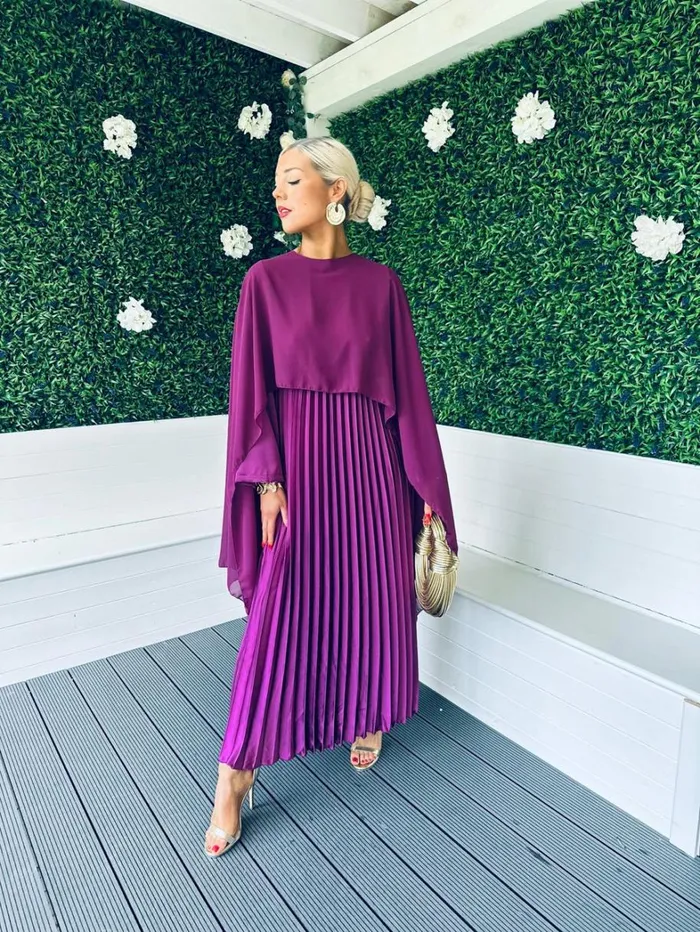 Aislinn Cape Detail Maxi Dress Plum Womens Canella Lane Midi