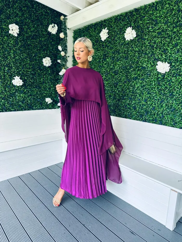 Aislinn Cape Detail Maxi Dress Plum Womens Canella Lane Midi