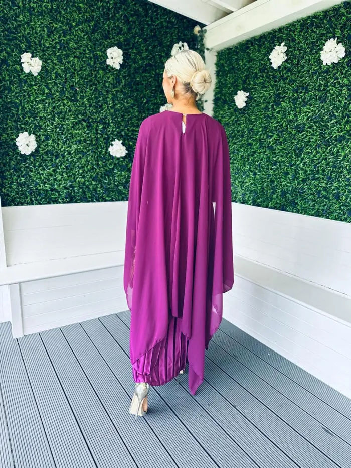 Aislinn Cape Detail Maxi Dress Plum Womens Canella Lane Midi