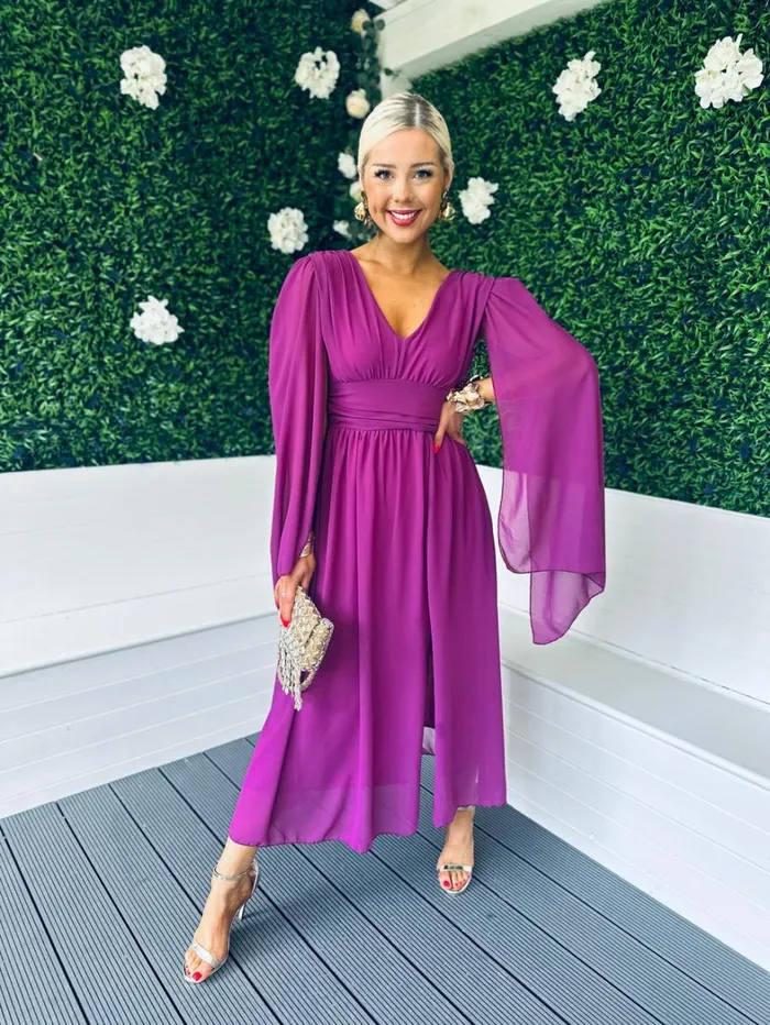 Alannah Cape Detail Midi Dress Berry Womens Canella Lane Midi