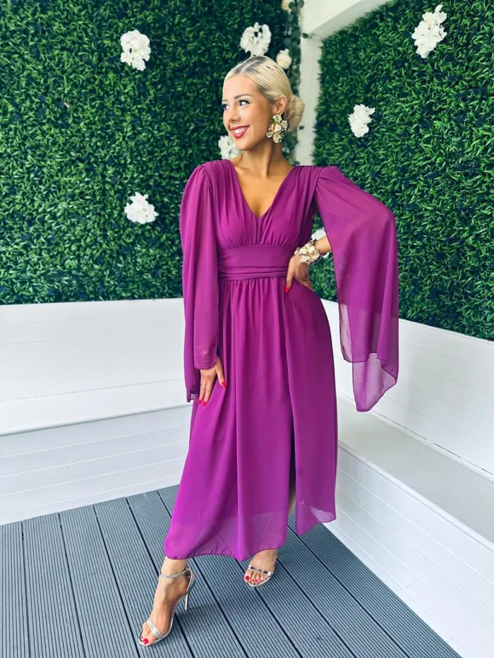 Alannah Cape Detail Midi Dress Berry Womens Canella Lane Midi