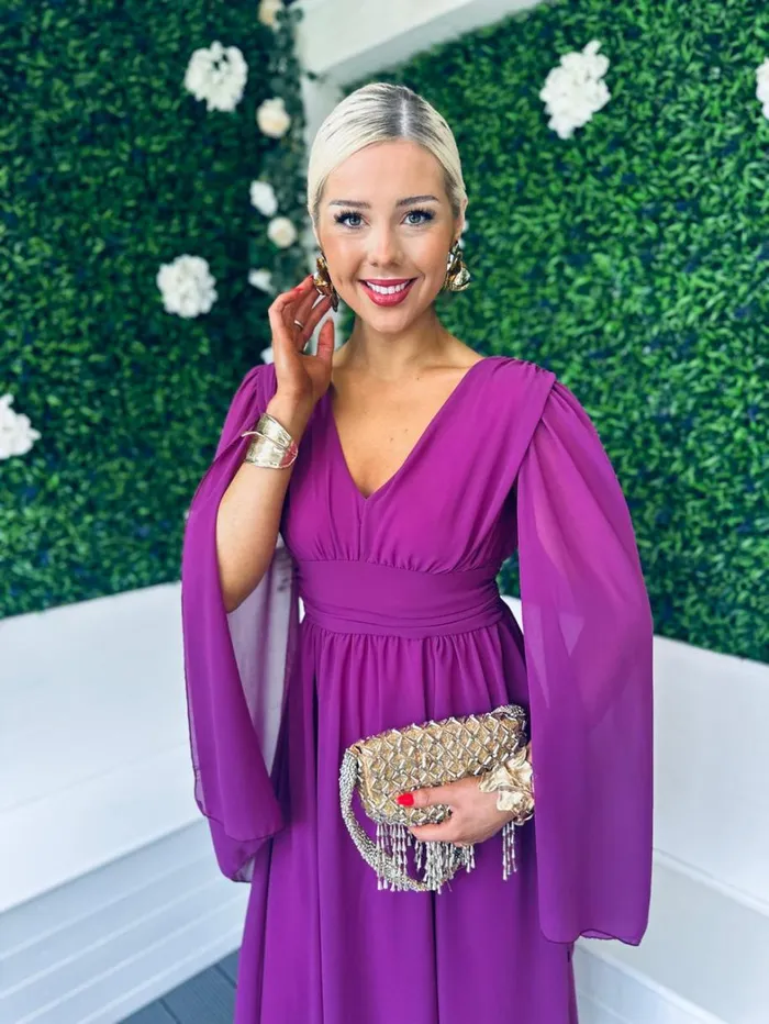 Alannah Cape Detail Midi Dress Berry Womens Canella Lane Midi