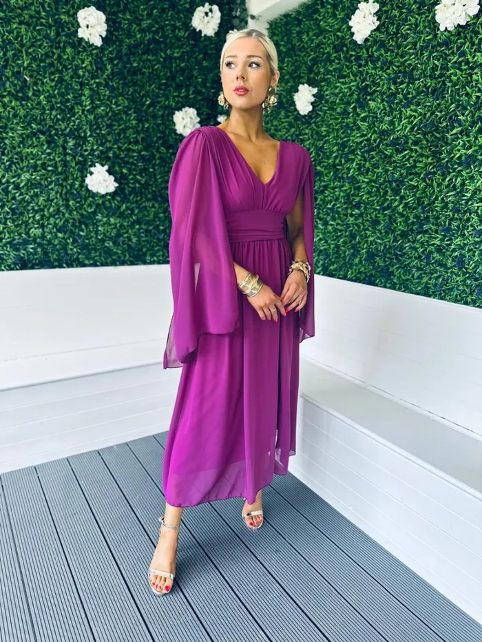 Alannah Cape Detail Midi Dress Berry Womens Canella Lane Midi