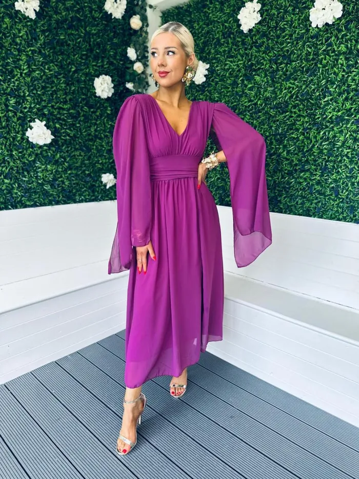 Alannah Cape Detail Midi Dress Berry Womens Canella Lane Midi