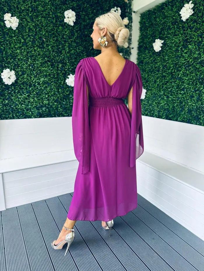 Alannah Cape Detail Midi Dress Berry Womens Canella Lane Midi