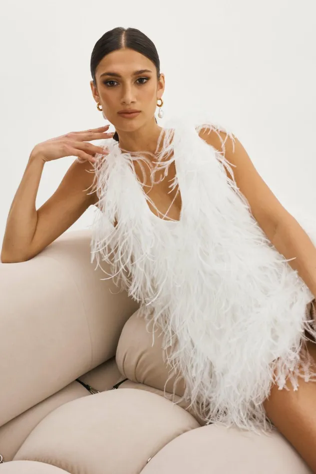 Alena Feather Dress White Women Lamarque DRESSES