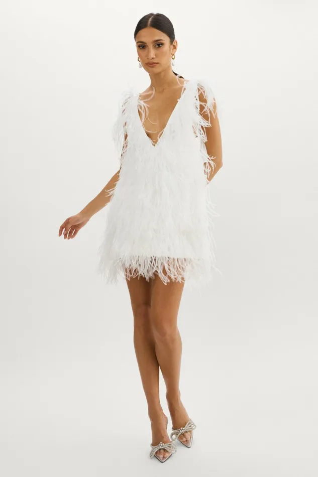 Alena Feather Dress White Women Lamarque DRESSES