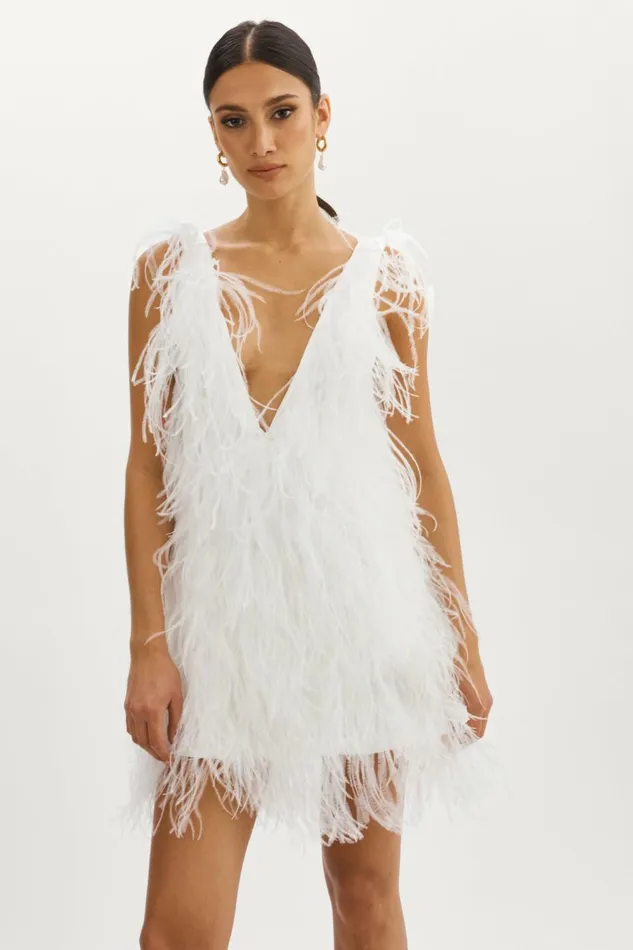Alena Feather Dress White Women Lamarque DRESSES