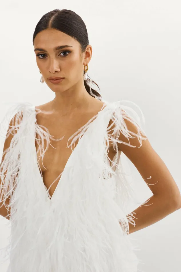 Alena Feather Dress White Women Lamarque DRESSES