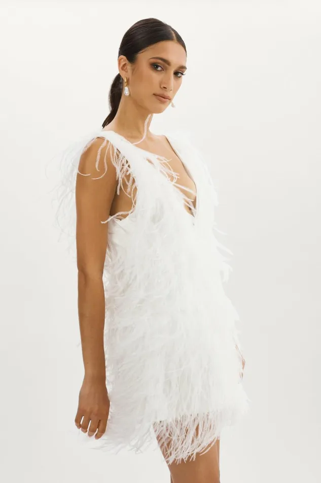 Alena Feather Dress White Women Lamarque DRESSES