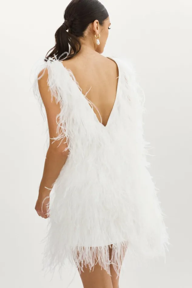 Alena Feather Dress White Women Lamarque DRESSES