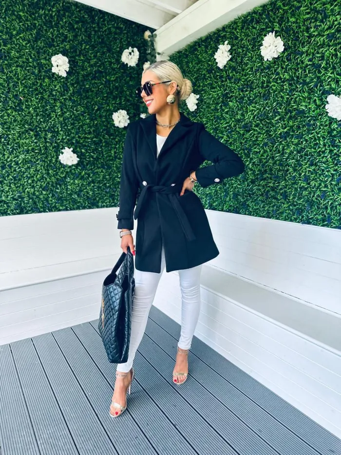 Anna Belted Coat Black Womens Canella Lane Coats and Jackets