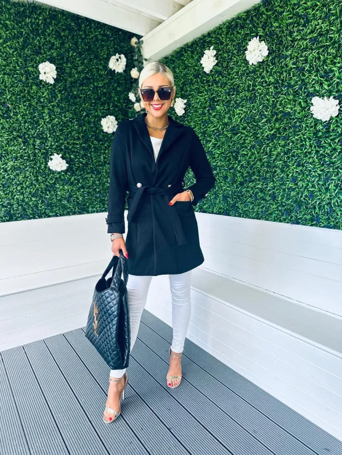 Anna Belted Coat Black Womens Canella Lane Coats and Jackets