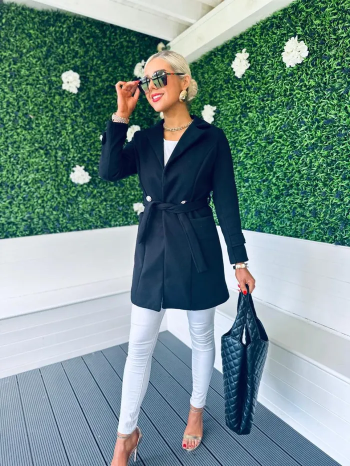 Anna Belted Coat Black Womens Canella Lane Coats and Jackets