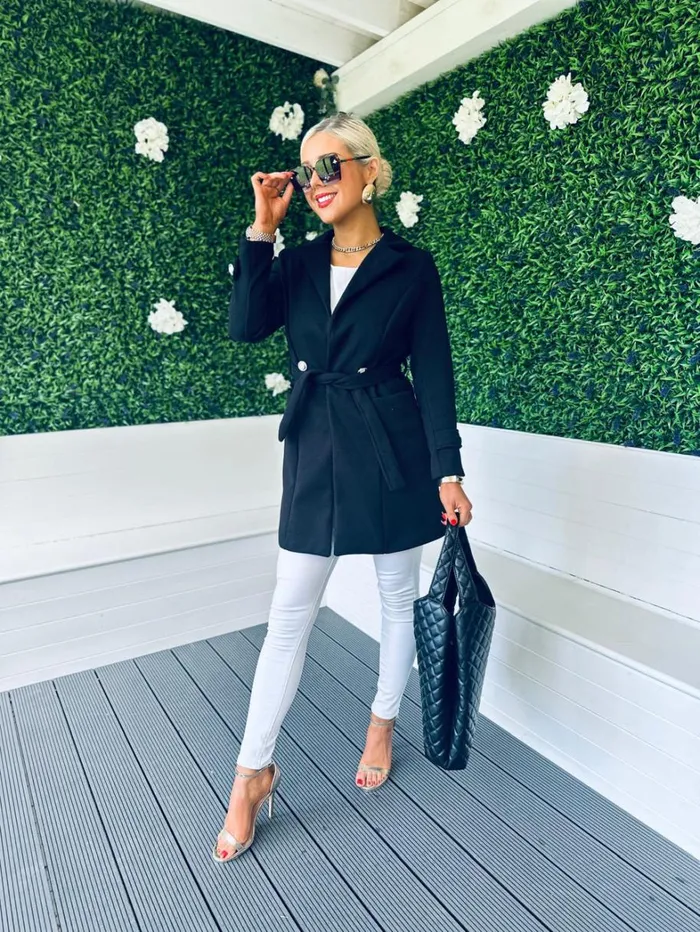 Anna Belted Coat Black Womens Canella Lane Coats and Jackets
