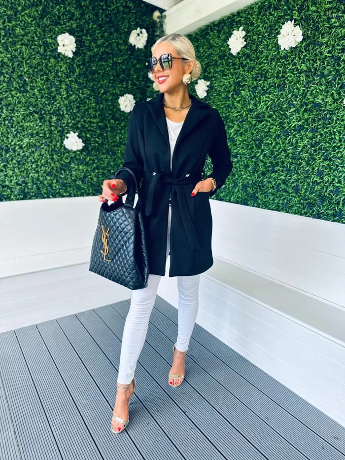 Anna Belted Coat Black Womens Canella Lane Coats and Jackets