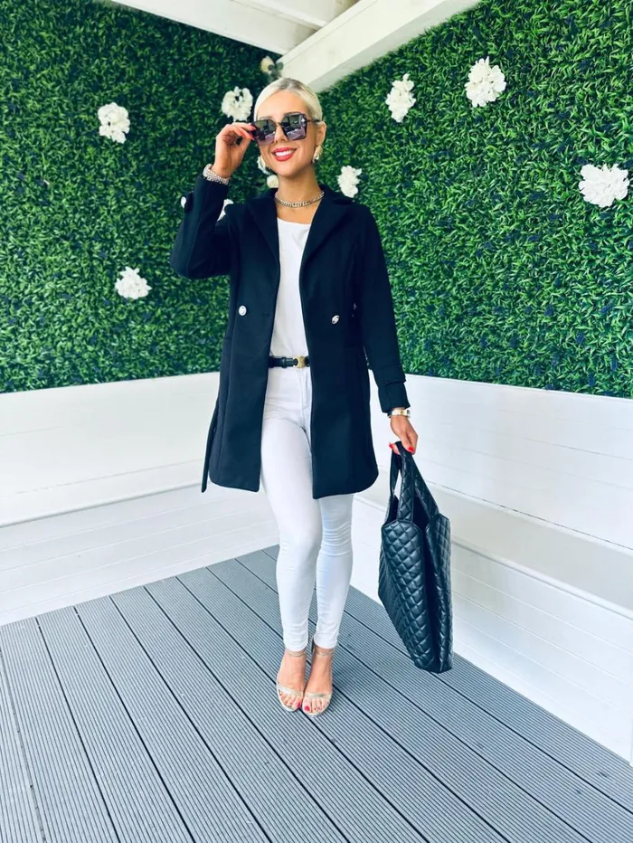 Anna Belted Coat Black Womens Canella Lane Coats and Jackets