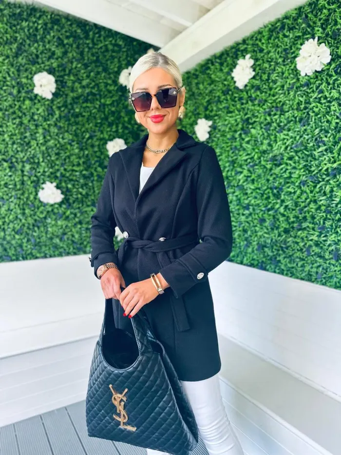 Anna Belted Coat Black Womens Canella Lane Coats and Jackets