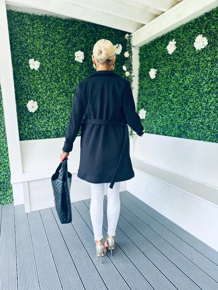 Anna Belted Coat Black Womens Canella Lane Coats and Jackets