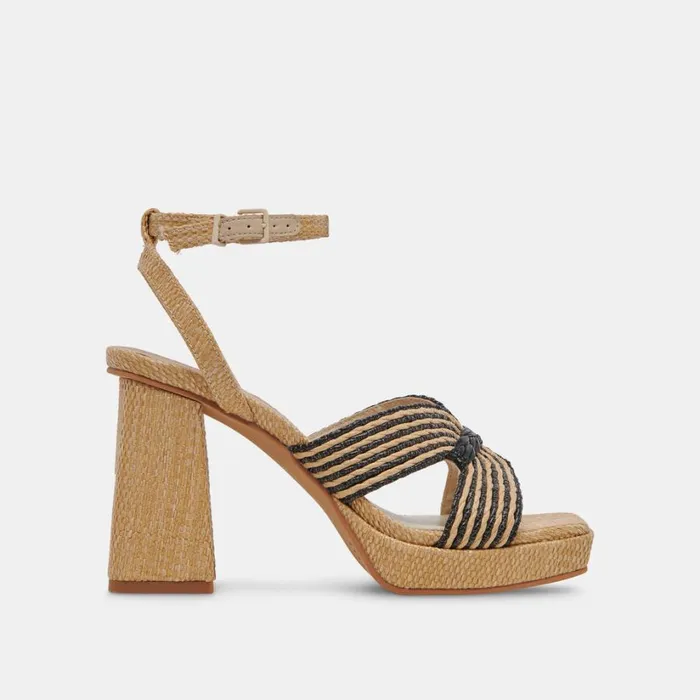 Aries Heels Black Natural Raffia Women Dolce Vita Sandals