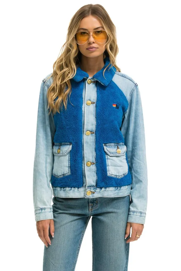 ASPEN SHERPA UNISEX DENIM JACKET 8211 SUPER LIGHT BLUE Women Aviator Nation Denim