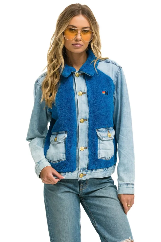 ASPEN SHERPA UNISEX DENIM JACKET 8211 SUPER LIGHT BLUE Women Aviator Nation Denim