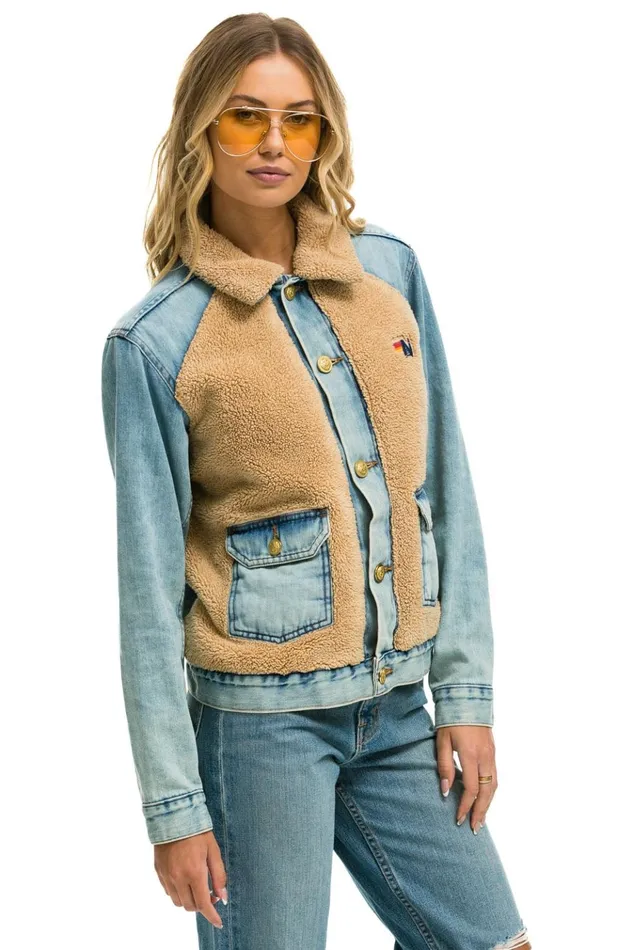 ASPEN SHERPA UNISEX DENIM JACKET 8211 VINTAGE WHEAT WomenMen Aviator Nation Denim