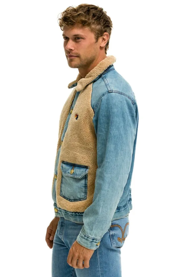 ASPEN SHERPA UNISEX DENIM JACKET 8211 VINTAGE WHEAT WomenMen Aviator Nation Denim