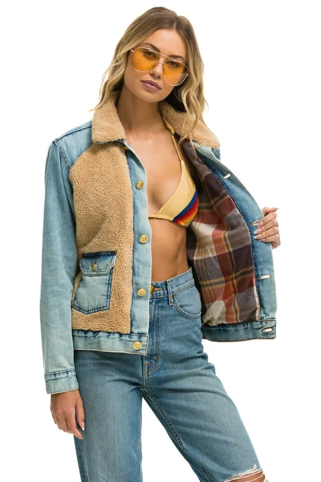ASPEN SHERPA UNISEX DENIM JACKET 8211 VINTAGE WHEAT WomenMen Aviator Nation Denim