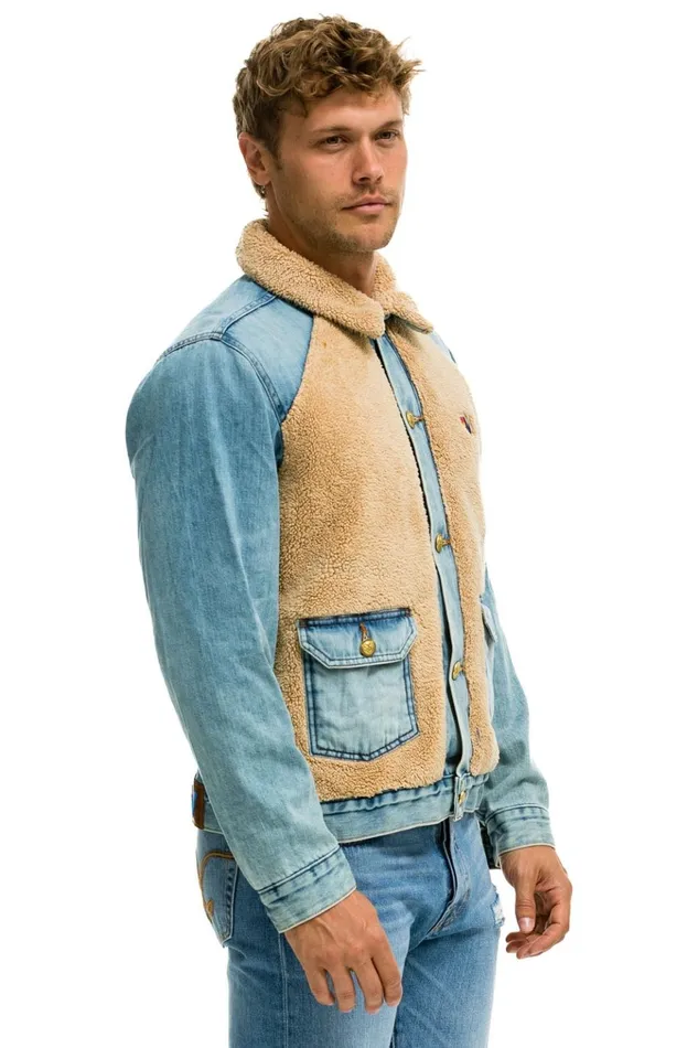 ASPEN SHERPA UNISEX DENIM JACKET 8211 VINTAGE WHEAT WomenMen Aviator Nation Denim