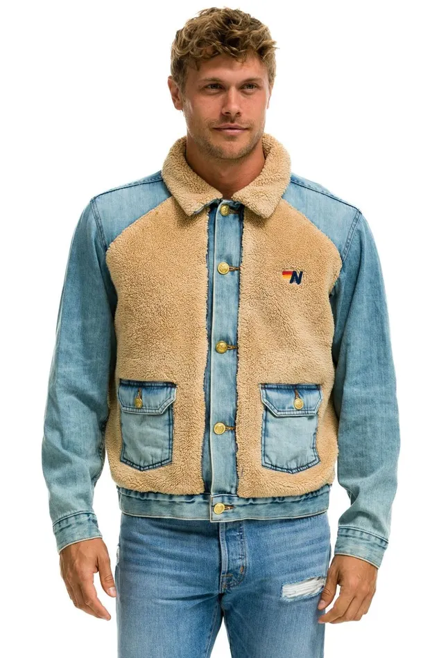 ASPEN SHERPA UNISEX DENIM JACKET 8211 VINTAGE WHEAT WomenMen Aviator Nation Denim