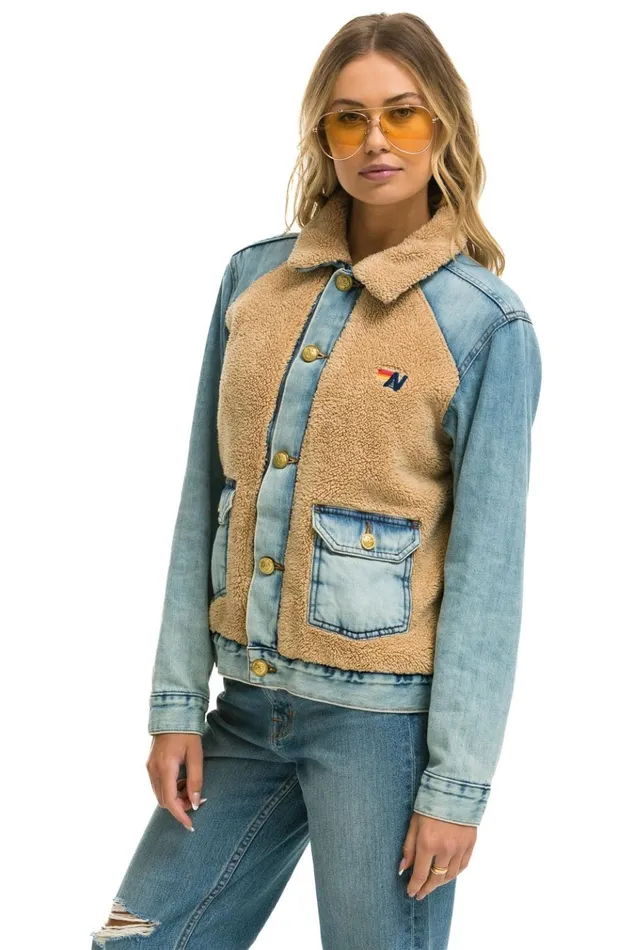 ASPEN SHERPA UNISEX DENIM JACKET 8211 VINTAGE WHEAT WomenMen Aviator Nation Denim